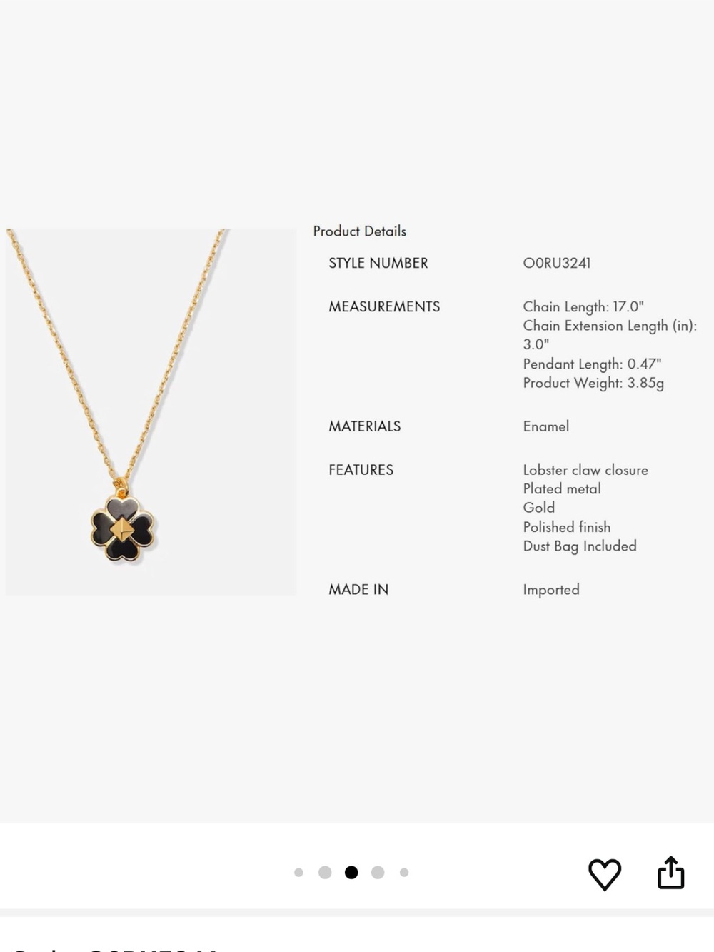 KATE SPADE NEW YORK Spades & Studs Enamel Mini Pendant Necklace Gold & Black - Picture 2 of 10